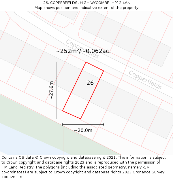 26, COPPERFIELDS, HIGH WYCOMBE, HP12 4AN: Plot and title map