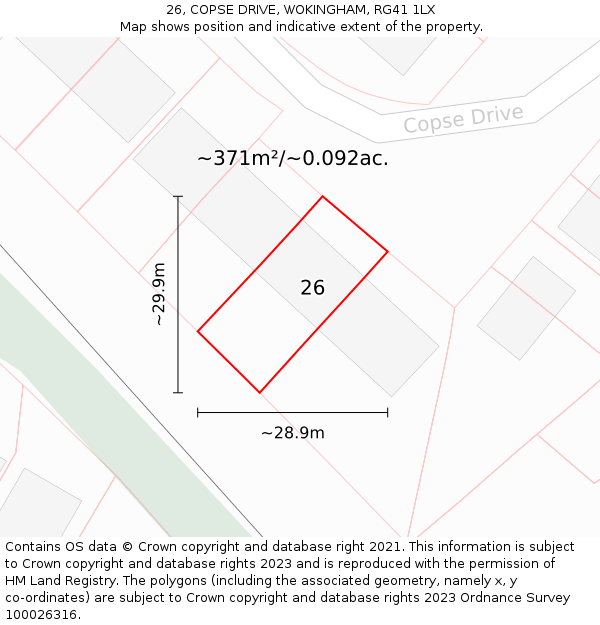 26, COPSE DRIVE, WOKINGHAM, RG41 1LX: Plot and title map