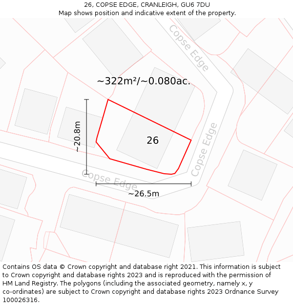 26, COPSE EDGE, CRANLEIGH, GU6 7DU: Plot and title map