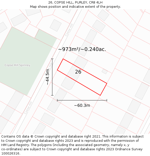 26, COPSE HILL, PURLEY, CR8 4LH: Plot and title map