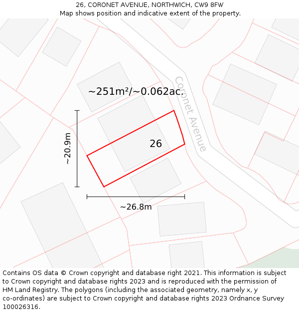 26, CORONET AVENUE, NORTHWICH, CW9 8FW: Plot and title map