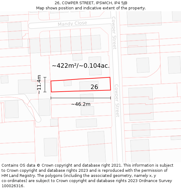 26, COWPER STREET, IPSWICH, IP4 5JB: Plot and title map