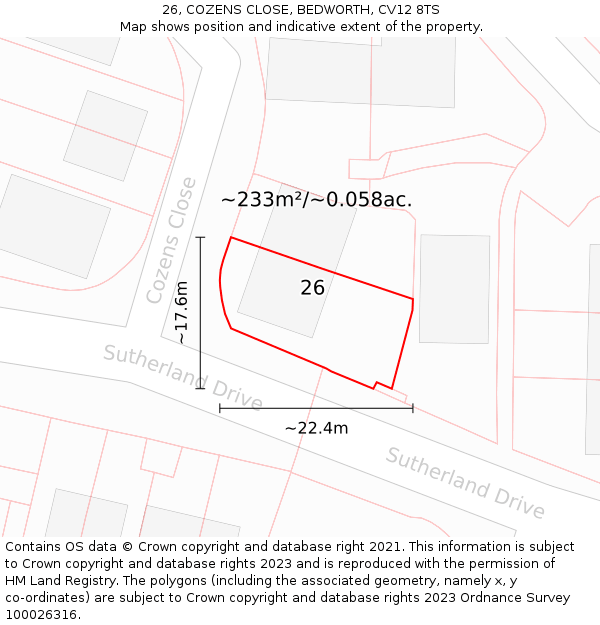 26, COZENS CLOSE, BEDWORTH, CV12 8TS: Plot and title map