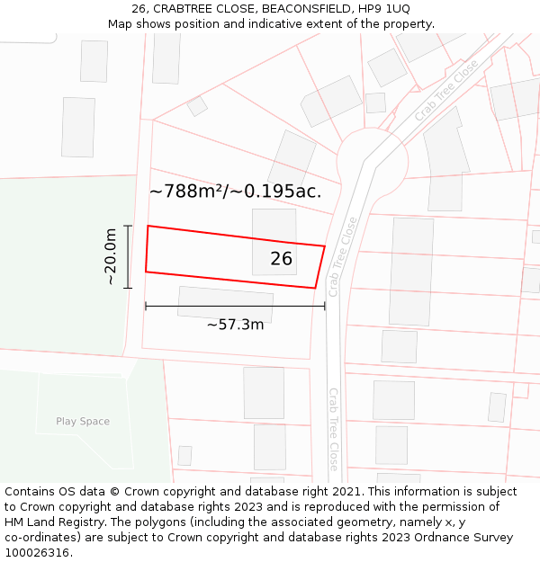 26, CRABTREE CLOSE, BEACONSFIELD, HP9 1UQ: Plot and title map