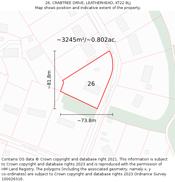 26, CRABTREE DRIVE, LEATHERHEAD, KT22 8LJ: Plot and title map