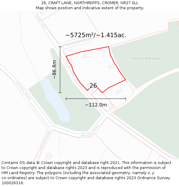 26, CRAFT LANE, NORTHREPPS, CROMER, NR27 0LL: Plot and title map