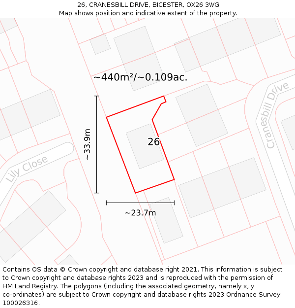 26, CRANESBILL DRIVE, BICESTER, OX26 3WG: Plot and title map