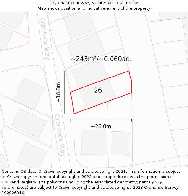 26, CRANTOCK WAY, NUNEATON, CV11 6GW: Plot and title map