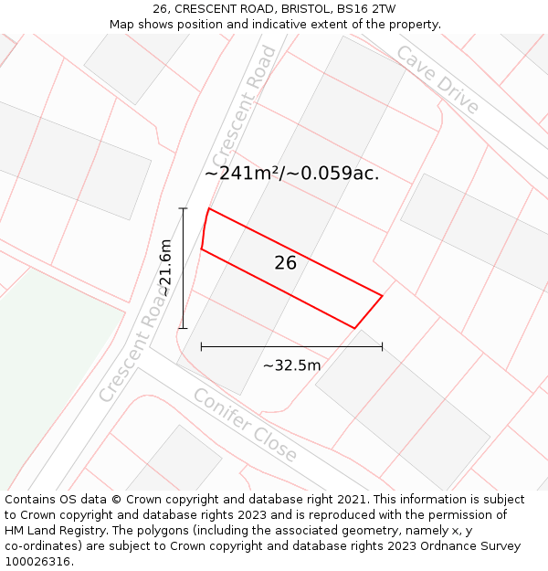 26, CRESCENT ROAD, BRISTOL, BS16 2TW: Plot and title map