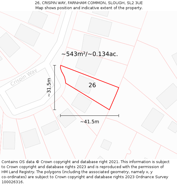 26, CRISPIN WAY, FARNHAM COMMON, SLOUGH, SL2 3UE: Plot and title map