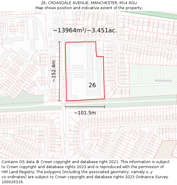 26, CROASDALE AVENUE, MANCHESTER, M14 6GU: Plot and title map