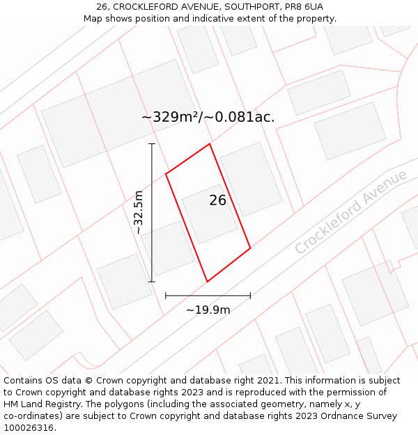 26, CROCKLEFORD AVENUE, SOUTHPORT, PR8 6UA: Plot and title map