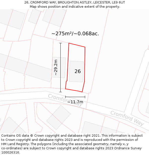 26, CROMFORD WAY, BROUGHTON ASTLEY, LEICESTER, LE9 6UT: Plot and title map