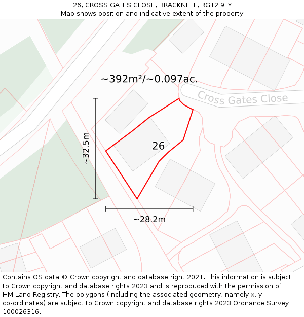 26, CROSS GATES CLOSE, BRACKNELL, RG12 9TY: Plot and title map