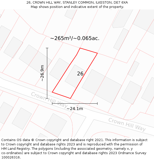 26, CROWN HILL WAY, STANLEY COMMON, ILKESTON, DE7 6XA: Plot and title map