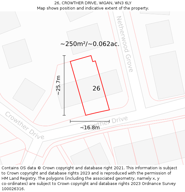 26, CROWTHER DRIVE, WIGAN, WN3 6LY: Plot and title map