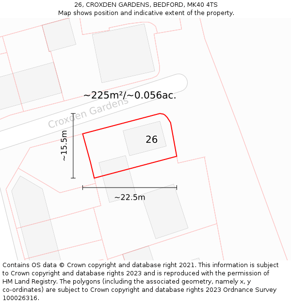 26, CROXDEN GARDENS, BEDFORD, MK40 4TS: Plot and title map