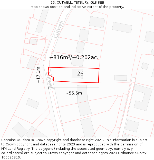 26, CUTWELL, TETBURY, GL8 8EB: Plot and title map