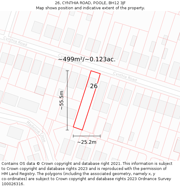 26, CYNTHIA ROAD, POOLE, BH12 3JF: Plot and title map