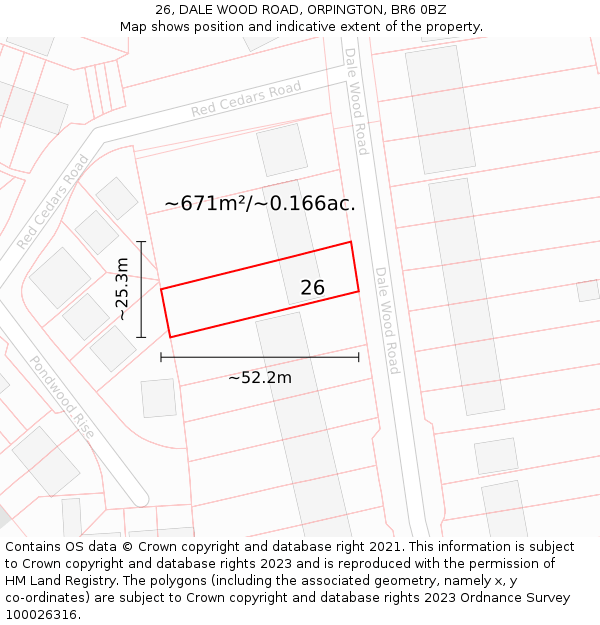 26, DALE WOOD ROAD, ORPINGTON, BR6 0BZ: Plot and title map