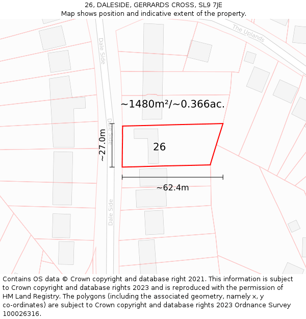 26, DALESIDE, GERRARDS CROSS, SL9 7JE: Plot and title map