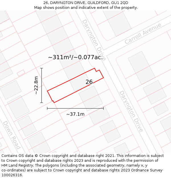 26, DARYNGTON DRIVE, GUILDFORD, GU1 2QD: Plot and title map