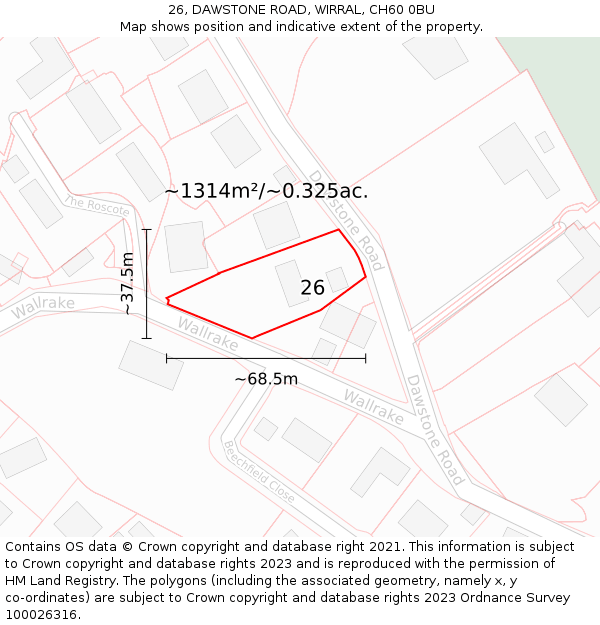 26, DAWSTONE ROAD, WIRRAL, CH60 0BU: Plot and title map