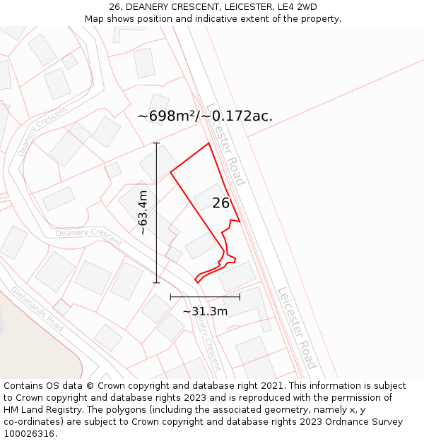 26, DEANERY CRESCENT, LEICESTER, LE4 2WD: Plot and title map