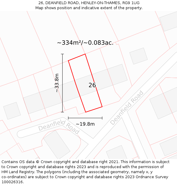 26, DEANFIELD ROAD, HENLEY-ON-THAMES, RG9 1UG: Plot and title map