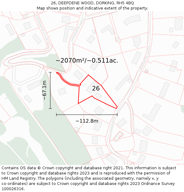 26, DEEPDENE WOOD, DORKING, RH5 4BQ: Plot and title map