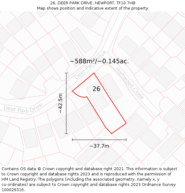 26, DEER PARK DRIVE, NEWPORT, TF10 7HB: Plot and title map