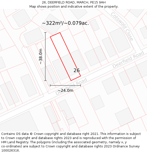 26, DEERFIELD ROAD, MARCH, PE15 9AH: Plot and title map