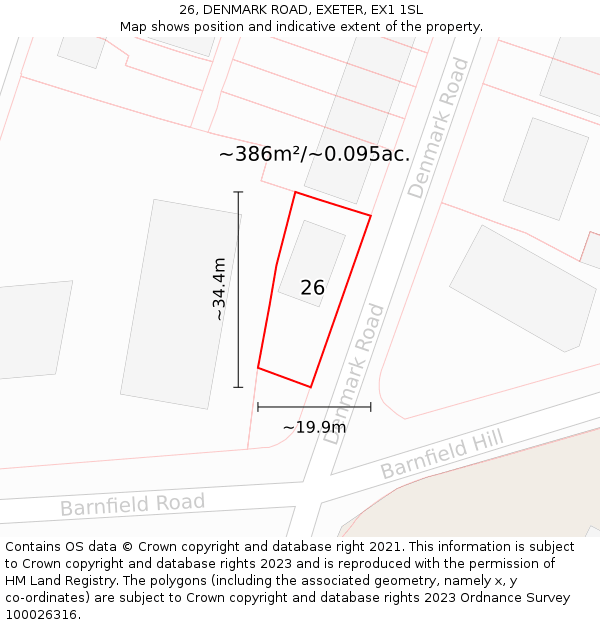 26, DENMARK ROAD, EXETER, EX1 1SL: Plot and title map