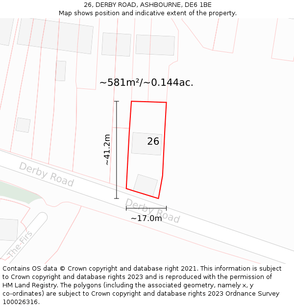 26, DERBY ROAD, ASHBOURNE, DE6 1BE: Plot and title map