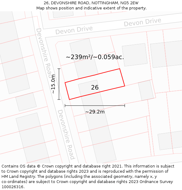 26, DEVONSHIRE ROAD, NOTTINGHAM, NG5 2EW: Plot and title map