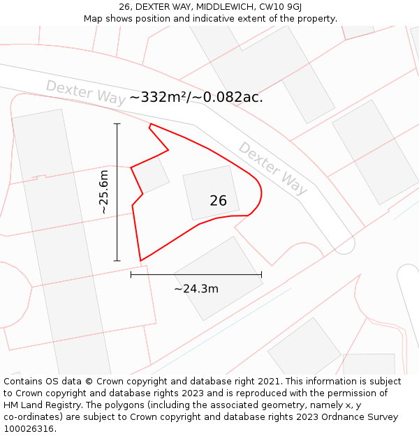 26, DEXTER WAY, MIDDLEWICH, CW10 9GJ: Plot and title map