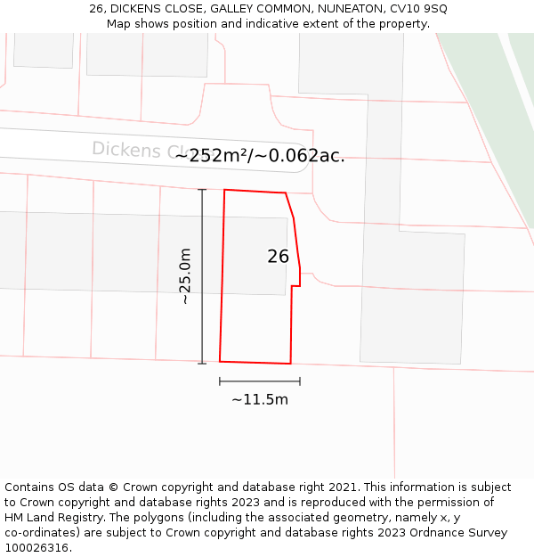 26, DICKENS CLOSE, GALLEY COMMON, NUNEATON, CV10 9SQ: Plot and title map