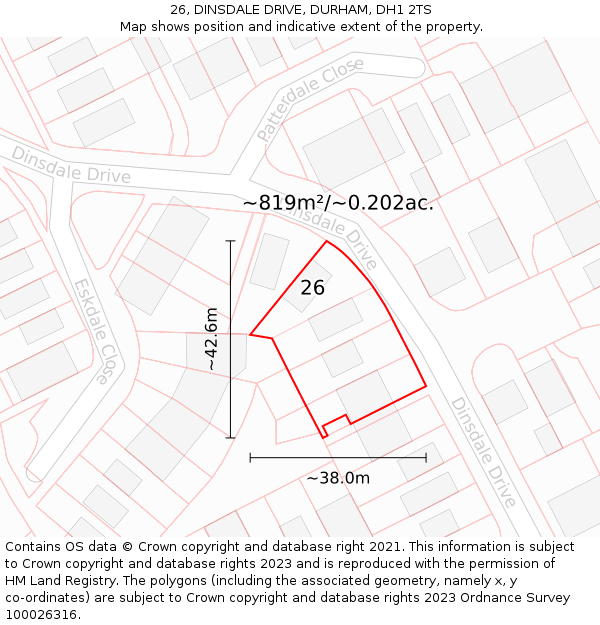 26, DINSDALE DRIVE, DURHAM, DH1 2TS: Plot and title map