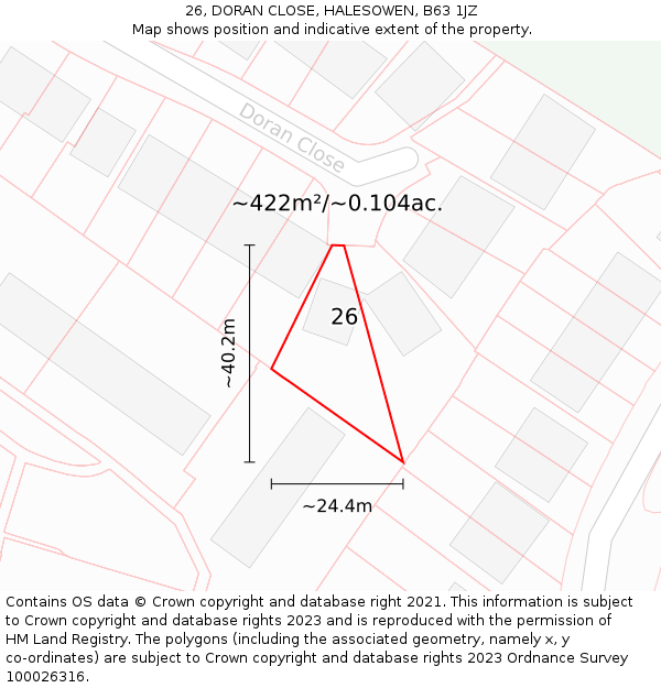 26, DORAN CLOSE, HALESOWEN, B63 1JZ: Plot and title map