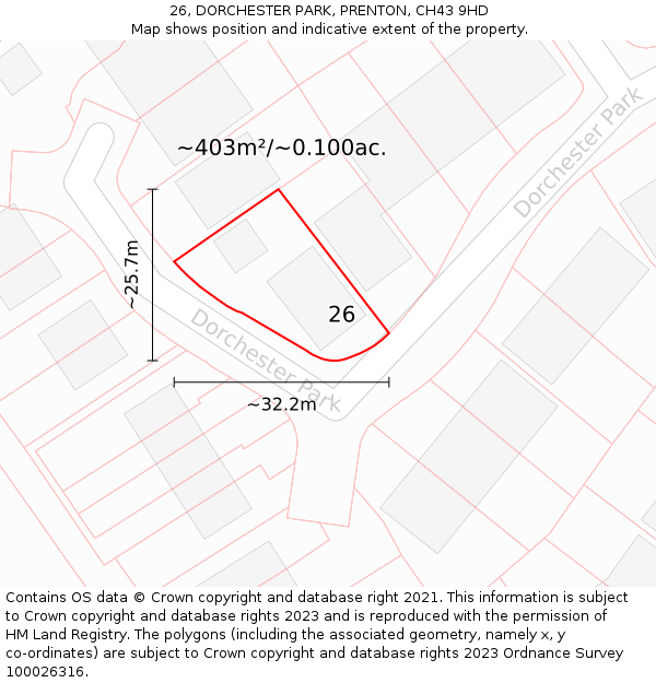 26, DORCHESTER PARK, PRENTON, CH43 9HD: Plot and title map