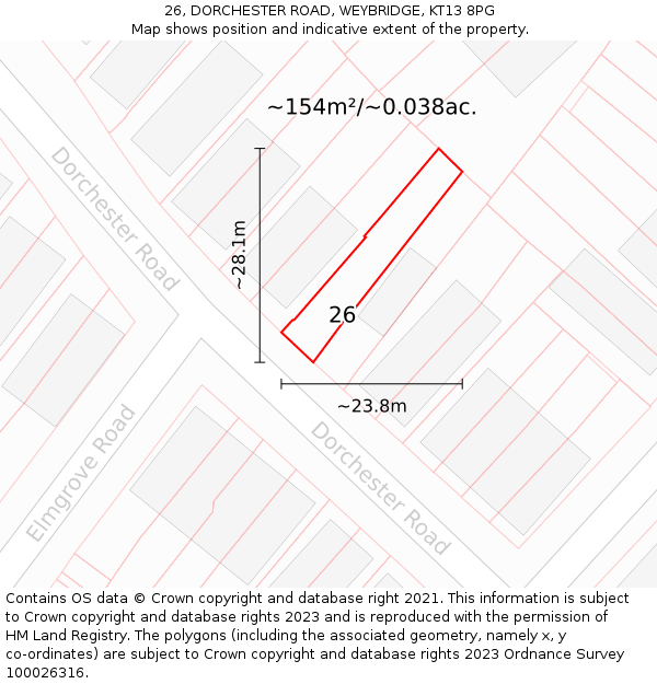 26, DORCHESTER ROAD, WEYBRIDGE, KT13 8PG: Plot and title map