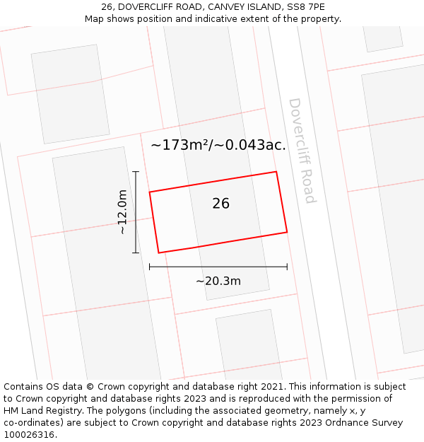 26, DOVERCLIFF ROAD, CANVEY ISLAND, SS8 7PE: Plot and title map