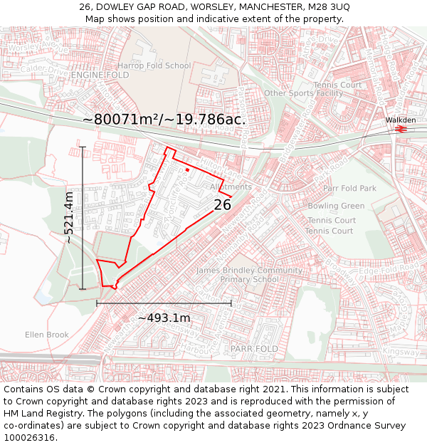 26, DOWLEY GAP ROAD, WORSLEY, MANCHESTER, M28 3UQ: Plot and title map