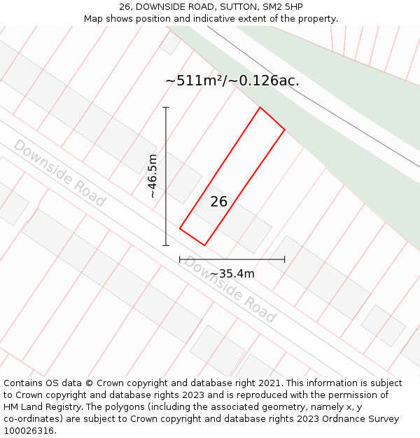 26, DOWNSIDE ROAD, SUTTON, SM2 5HP: Plot and title map