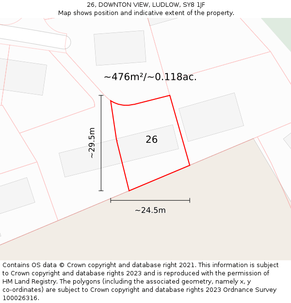 26, DOWNTON VIEW, LUDLOW, SY8 1JF: Plot and title map