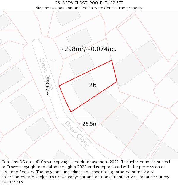 26, DREW CLOSE, POOLE, BH12 5ET: Plot and title map