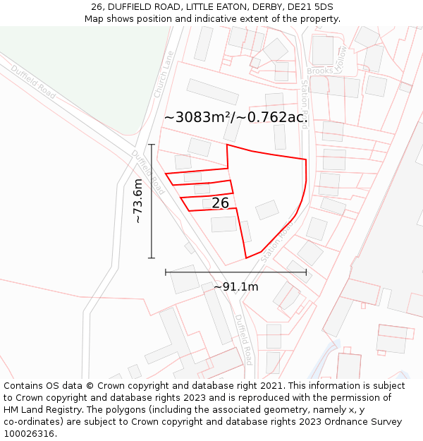 26, DUFFIELD ROAD, LITTLE EATON, DERBY, DE21 5DS: Plot and title map