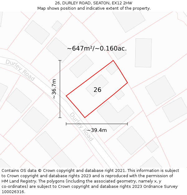 26, DURLEY ROAD, SEATON, EX12 2HW: Plot and title map