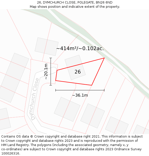 26, DYMCHURCH CLOSE, POLEGATE, BN26 6ND: Plot and title map