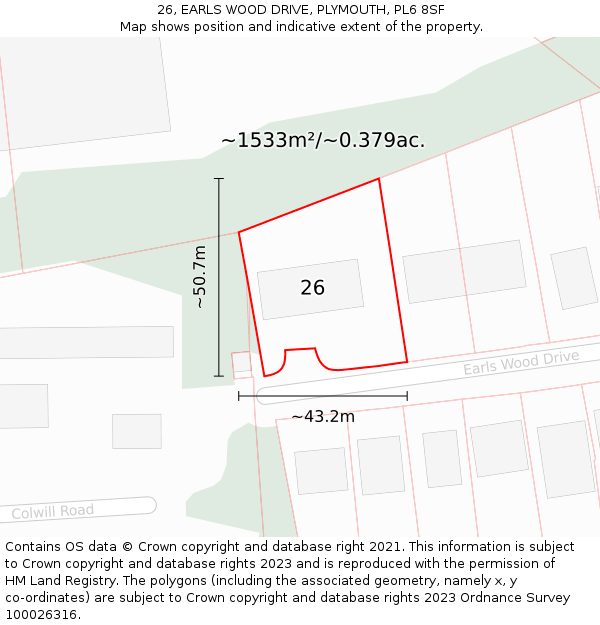 26, EARLS WOOD DRIVE, PLYMOUTH, PL6 8SF: Plot and title map